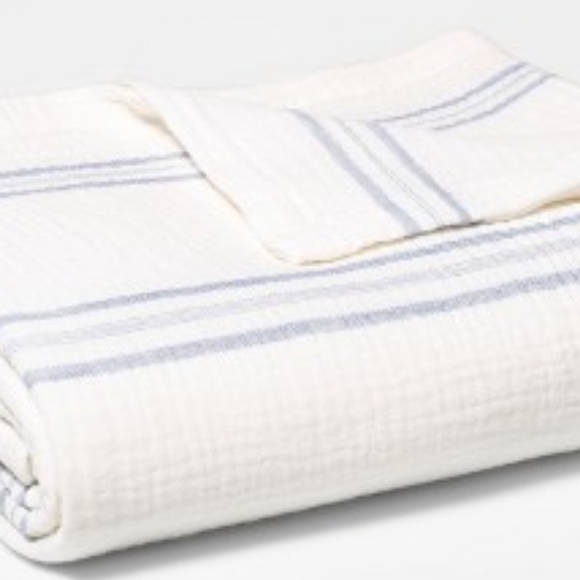 Threshold Bedding New Twin Striped Gauze Blanket Whiteblue Poshmark
